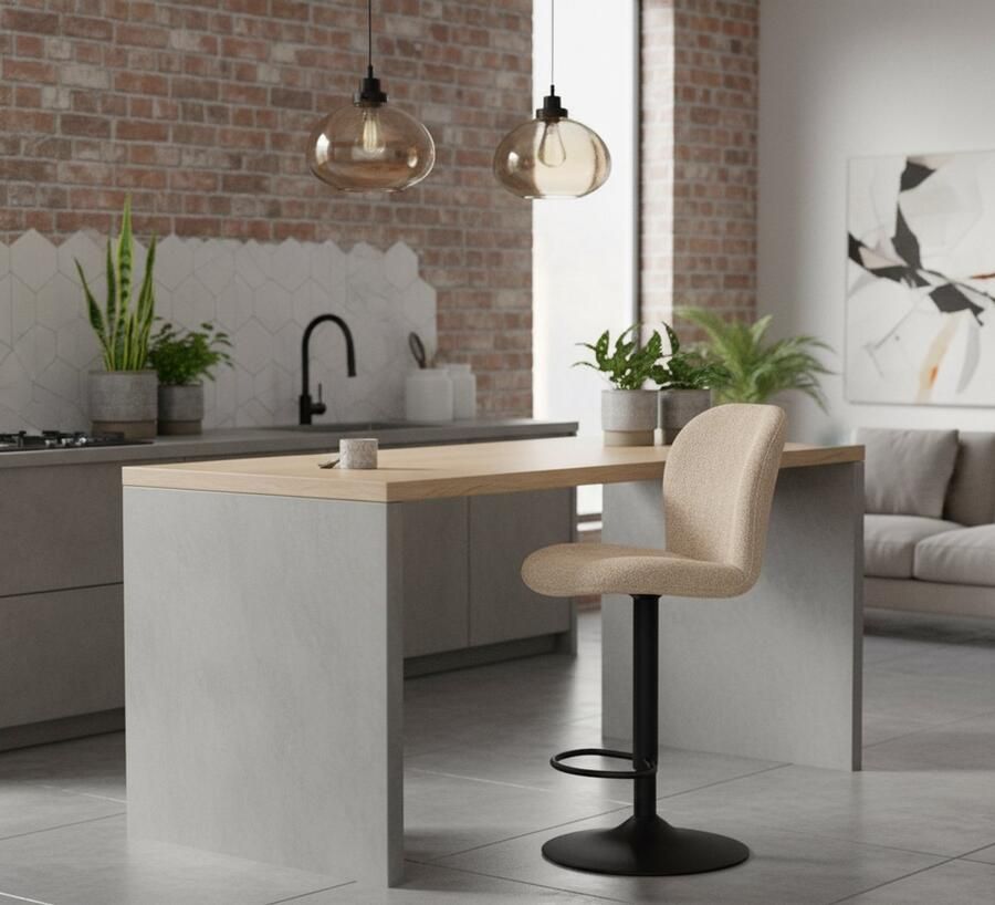 Industrialhome Barkruk draaibaar – Alto 45x53x116 cm – Verstelbaar – Elite Clay Stof – Zwart Metaal – Gasveer – Landelijke Stijl –