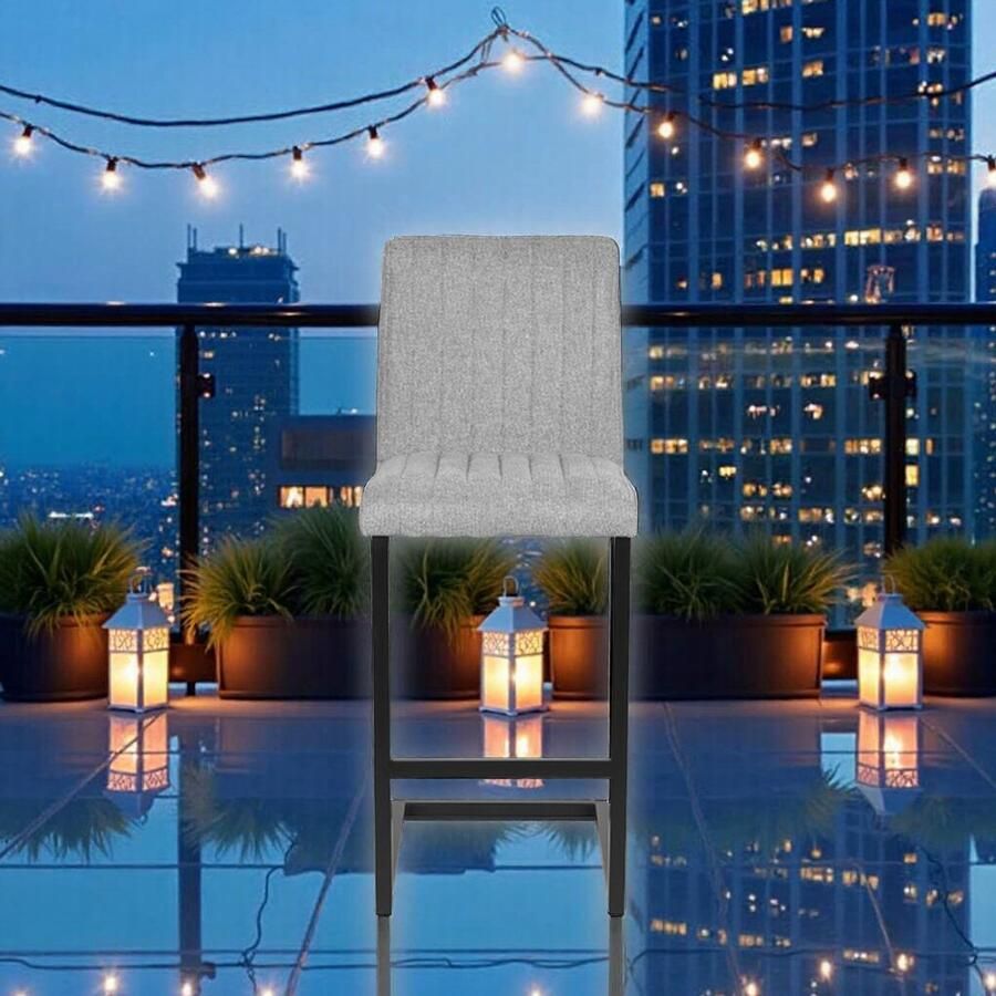 Industrialhome Barkruk Lennox Zinc Weave – Moderne Industriële Barkruk met Sledeframe – Grijze Textiel Bekleding & Zwart Metalen Onderstel – 66 cm Zithoogte –