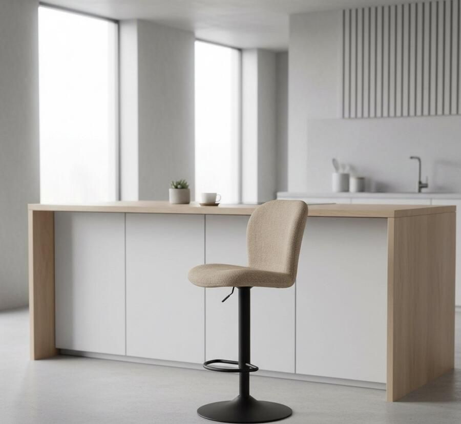 Industrialhome Barkruk Verstelbaar Alto – Naturel Elite Stoffen Zitting – Zwart Metaal – Draaibaar & Gaslift – Moderne Minimalistische Barkruk