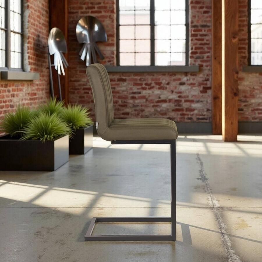 Industrialhome Barkruk Vigo Army Groen Microvezel – Industrieel Design met Sledeframe – Zwarte Metalen Poten – Luxe Comfort & Verticale Stiksels – 41x53x100 cm –