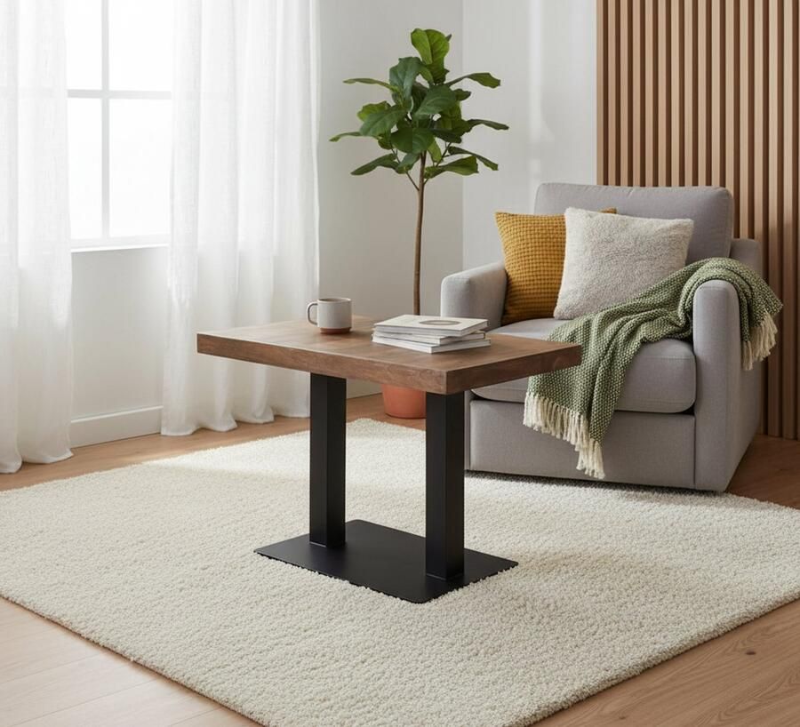 Industrialhome Bartafel Industrieel 120x70x97 cm – Naturel Mangohout met Zwart Metaal – Rechthoekige Horecatafel – Handgemaakt –