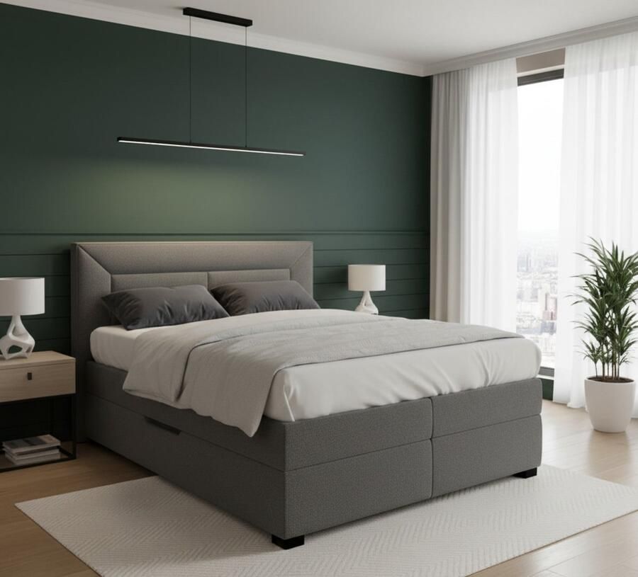 Industrialhome Bed DreamRest Boxspring Antraciet 180x210 cm – Luxe Modern Boxspringbed met Opberglade Pocketveringmatras & Topper – Comfortabel Slaapsysteem met Klimaatregeling – Duurzaam & Elegant Design