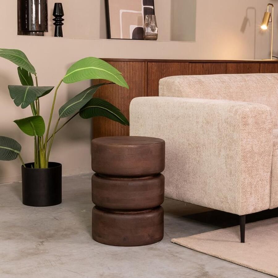 Industrialhome Bijzettafel Rond Espresso Mangohout – Siena 35x35x47 cm – Design Tafel van – Modern & Minimalistisch – Massief Hout – Handgemaakt – Salontafel Sidetable