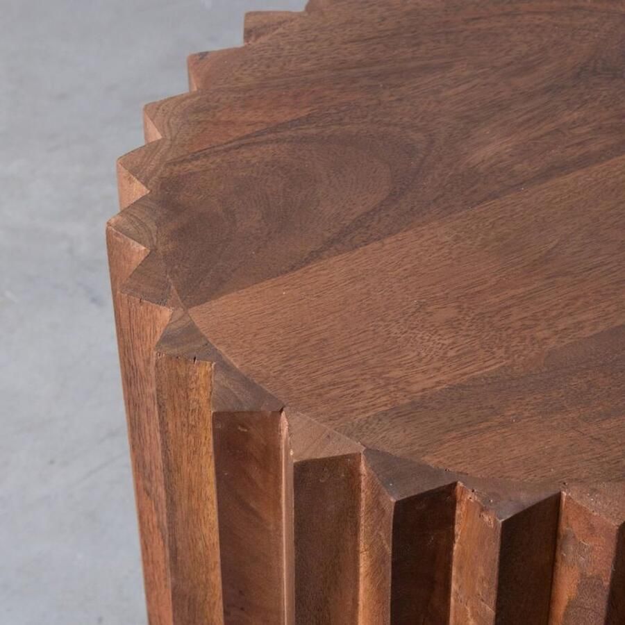 Industrialhome Bijzettafel Rond Mangohout Naturel 35x35x48 cm Industrieel Design Stevig Houten Onderstel Duurzaam & Functioneel