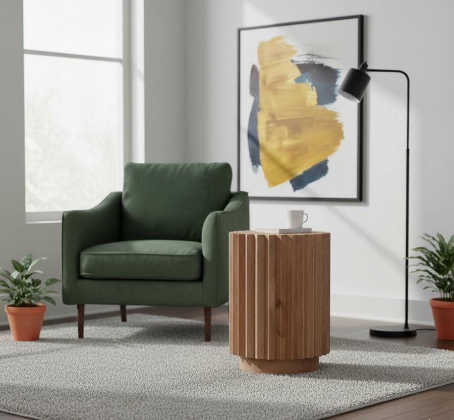 Industrialhome Bijzettafel Rond Mangohouten Novan 35x35x48 cm – Industrieel Design Espresso Hout Stevige Houten Poot