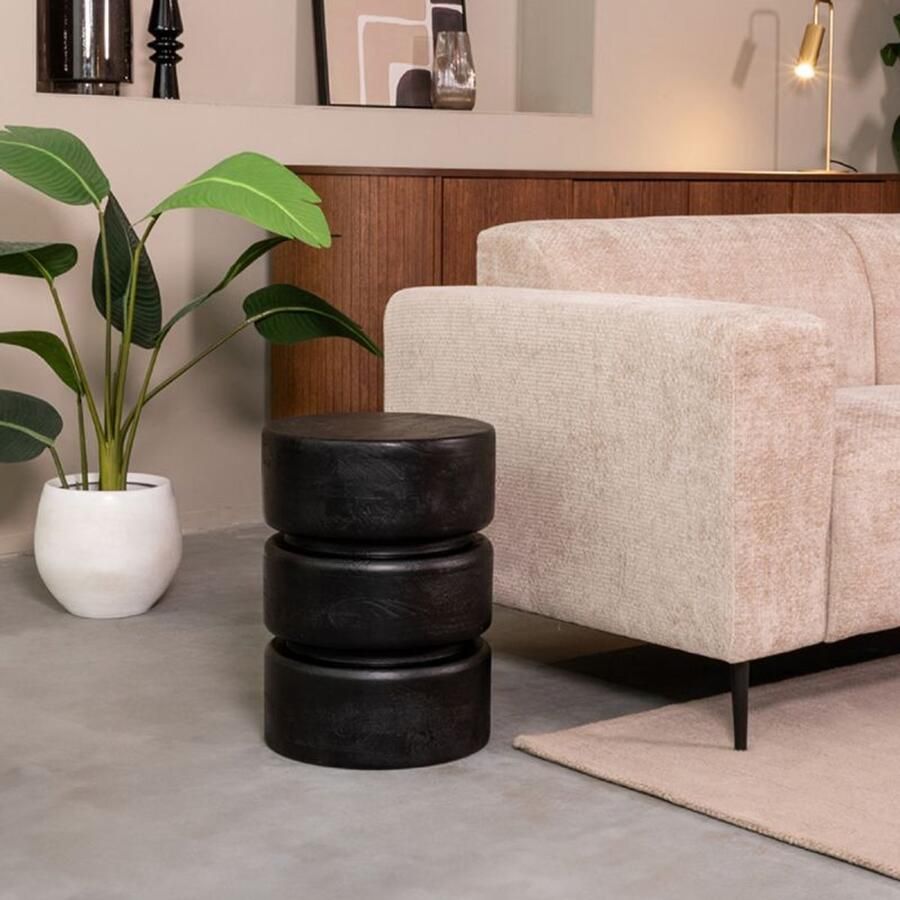 Industrialhome Bijzettafel Rond Zwart Mangohout – Milano 35x35x47 cm – Design Tafel van – Modern – Massief Hout – Handgemaakt – Salontafel Sidetable Woonkamer Tafel