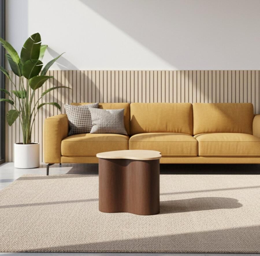 Industrialhome Bijzettafel Travertin & Espresso Mangohout 40x30 cm – Natuursteen Tafel – Design Koffietafel – Organisch & Minimalistisch – Model “Davos” –