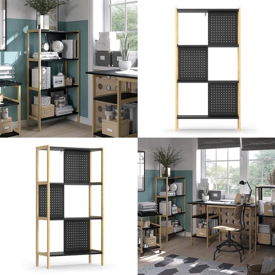 Industrialhome Boekenkast Industrieel Zwart ElviaX – 3 Planken – MDF Hout & Metaal – 63x120 cm – Modern Staand Opbergrek voor Woonkamer Kantoor & Slaapkamer –