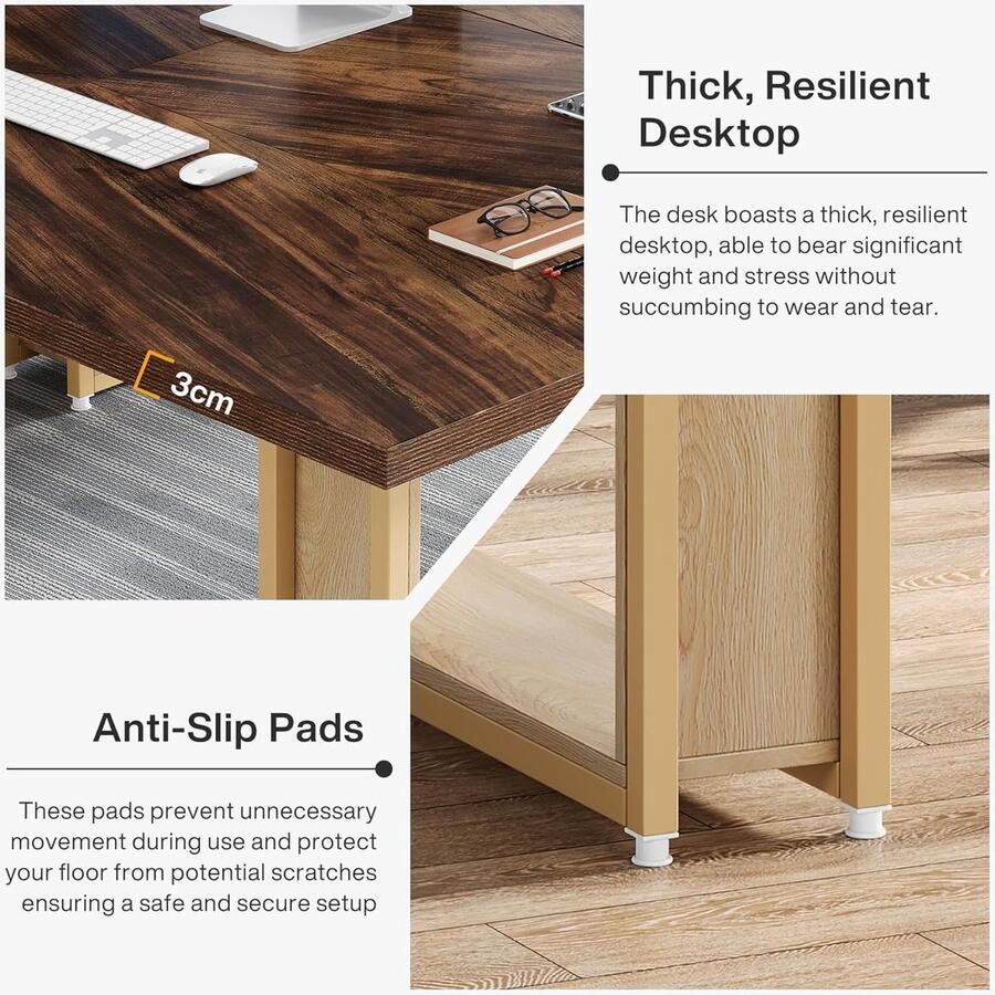 Industrialhome Bureau 160 cm – Groot Houten Computerbureau met Metalen Frame – Industrieel Design – Ruim Werkblad voor Kantoor Thuiskantoor Werkkamer – Stabiel en Stijlvol – Rustiek Bruin