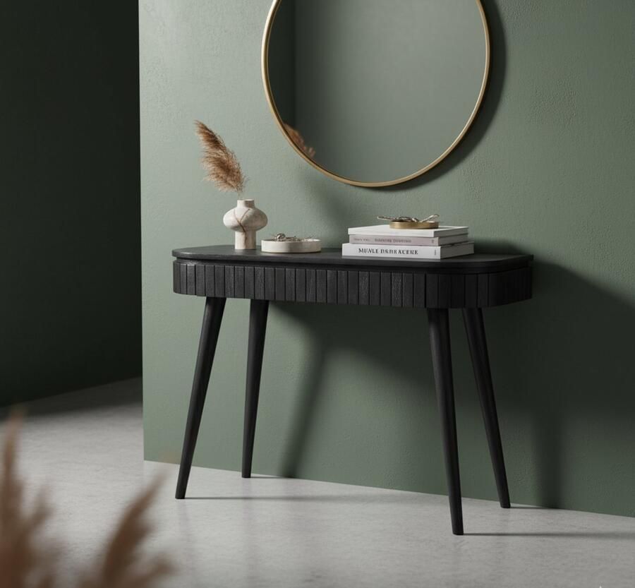 Industrialhome Bureau Loft 100x38x77 cm – Zwart Mangohout – Modern Bureau met 2 Lades – Functioneel en Trendy – Perfect voor Thuiswerken en Studeren