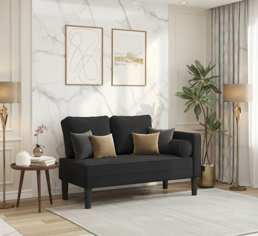 Industrialhome Chaise Longue Bank Luxe Fluwelen Lounge Sofa met Lendenkussen – Moderne Zwarte Recamière voor Woonkamer Slaapkamer of Kantoor – Comfortabele Relaxbank met Zachte Bekleding en Elegant Design