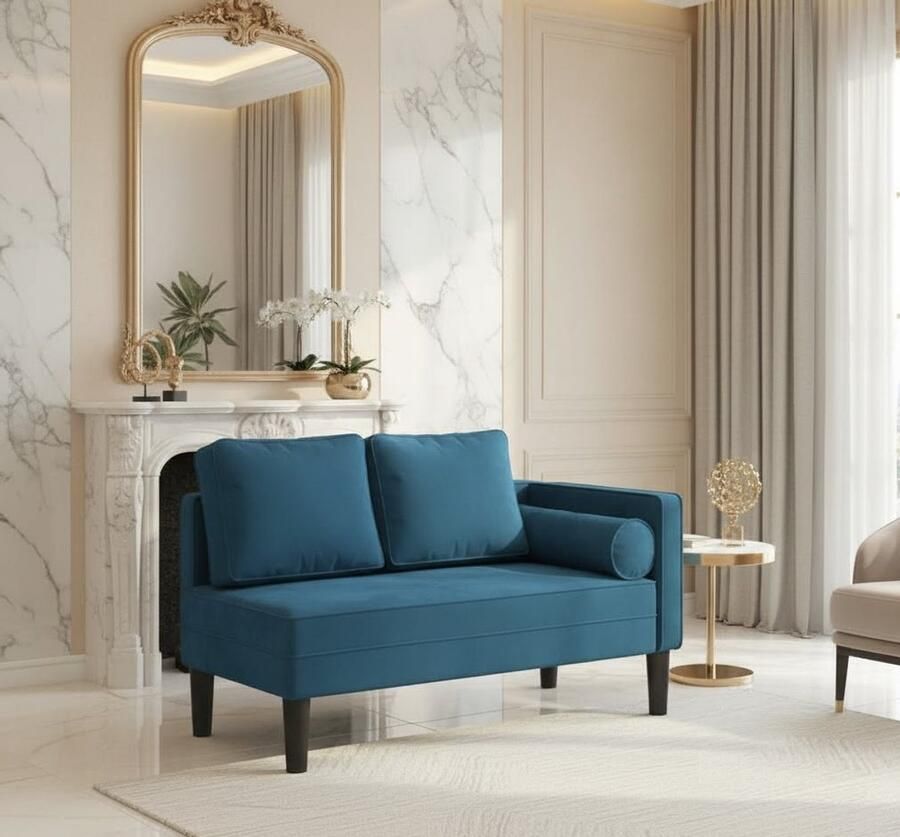 Industrialhome Chaise Longue Velvet Luxe Blauw – Elegante Recamière met Lendenkussen Comfortabele Lounge Bank voor Woonkamer Slaapkamer of Kantoor – Fluwelen Relaxstoel met Hoogwaardig Schuim & Moderne Stijl