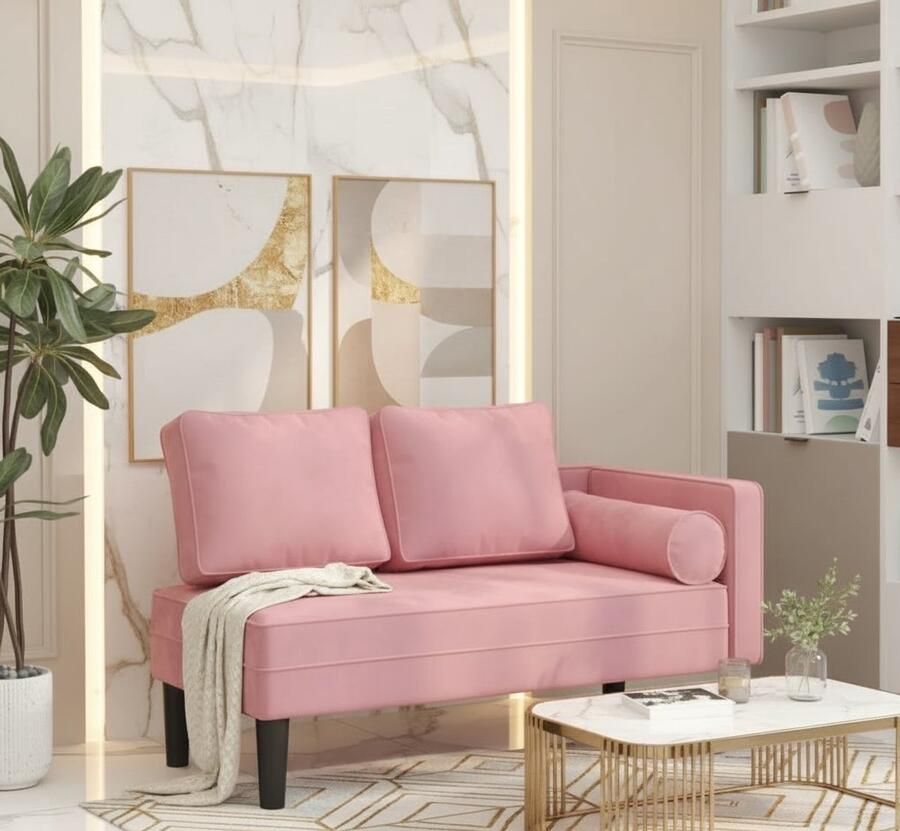 Industrialhome Chaise Longue Velvet Luxe – Roze Fluwelen Loungebank met Kussen – Comfortabele Recamière voor Woonkamer Slaapkamer of Kantoor – Moderne Hoekbank met Chaise – 116 5x62x57 5 cm