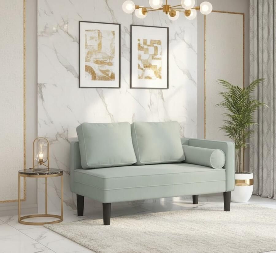 Industrialhome Chaiselongue Velvet Comfort Luxe – Lichtgrijze Fluwelen Lounge Bank met Lendenkussen – Moderne Recamière voor Woonkamer Slaapkamer & Kantoor – Elegante Relaxstoel met Zachte Bekleding