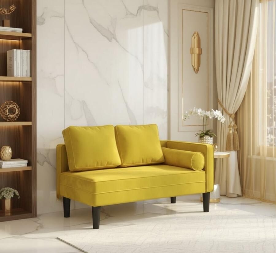 Industrialhome Chaiselongue Velvet Geel – Luxe Indoor Lounge Sofa met Lendenkussen – Comfortabele Gepolsterde Recamiere voor Woonkamer Slaapkamer & Kantoor – Samt Relaxbank – Aurora Design