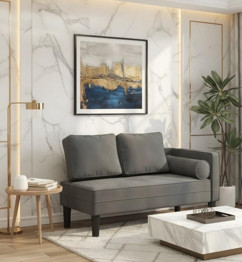 Industrialhome Chaiselongue Velvet Luxe Donkergrijs – Fluwelen Lounge Bank met Kussen – Comfortabele Recamière voor Woonkamer Slaapkamer & Kantoor – Moderne Relaxstoel met Ergonomisch Ontwerp