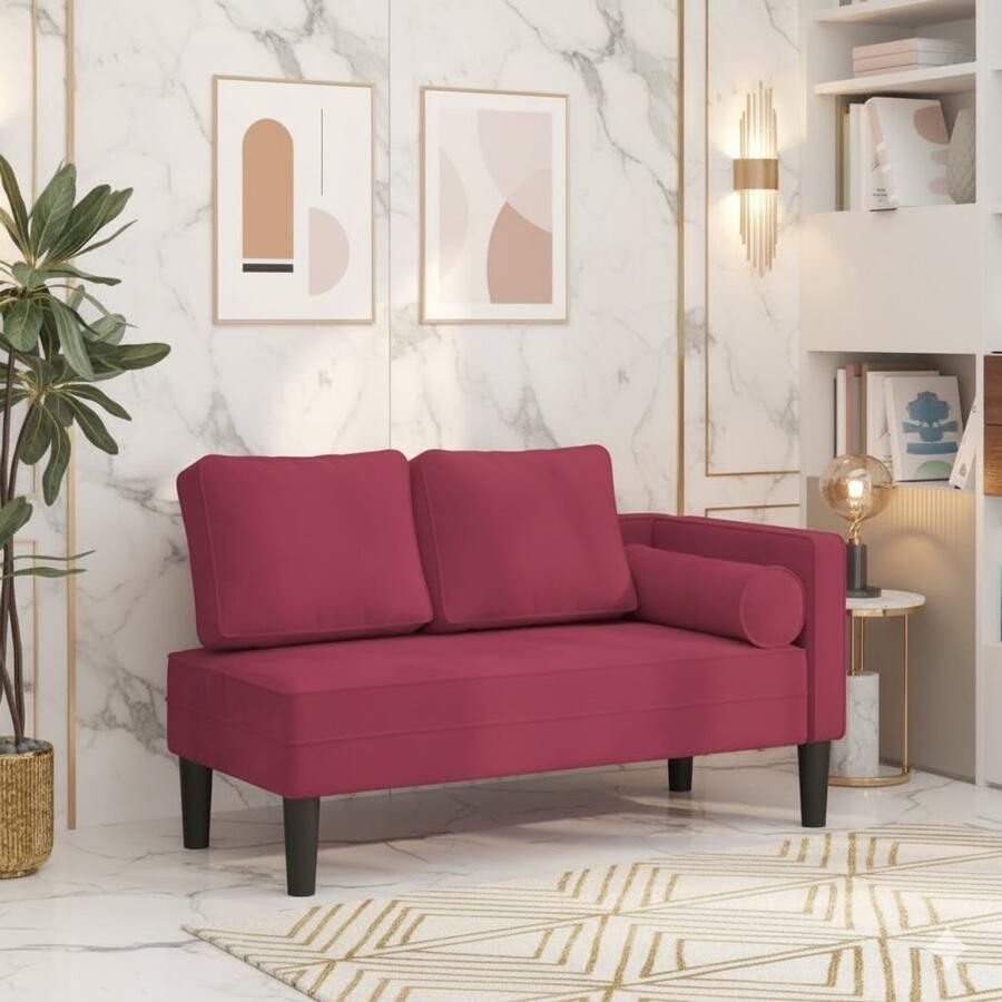 Industrialhome Chaiselongue Velvet Luxe – Weinrot Lounge Sofa met Kussen Gepolsterde Relaxbank voor Woonkamer Slaapkamer & Kantoor – Comfortabele Samt Chaise Longue met Rugleuning & Lendenkussen – Moderne Elegante Designbank