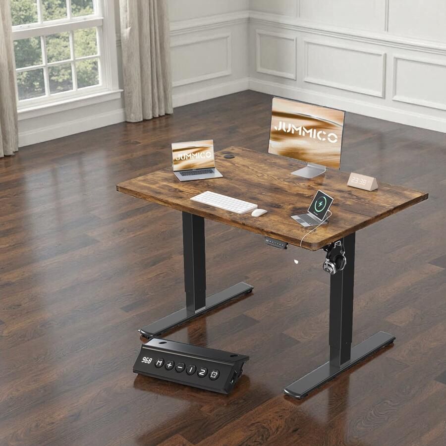 Industrialhome Compact Elektrisch Zit-Sta Bureau 100x60 cm – Verstelbaar Sta Bureau met USB Oplaadpoort – Ergonomisch Thuiswerkbureau – Bruin – Stil & Stabiel