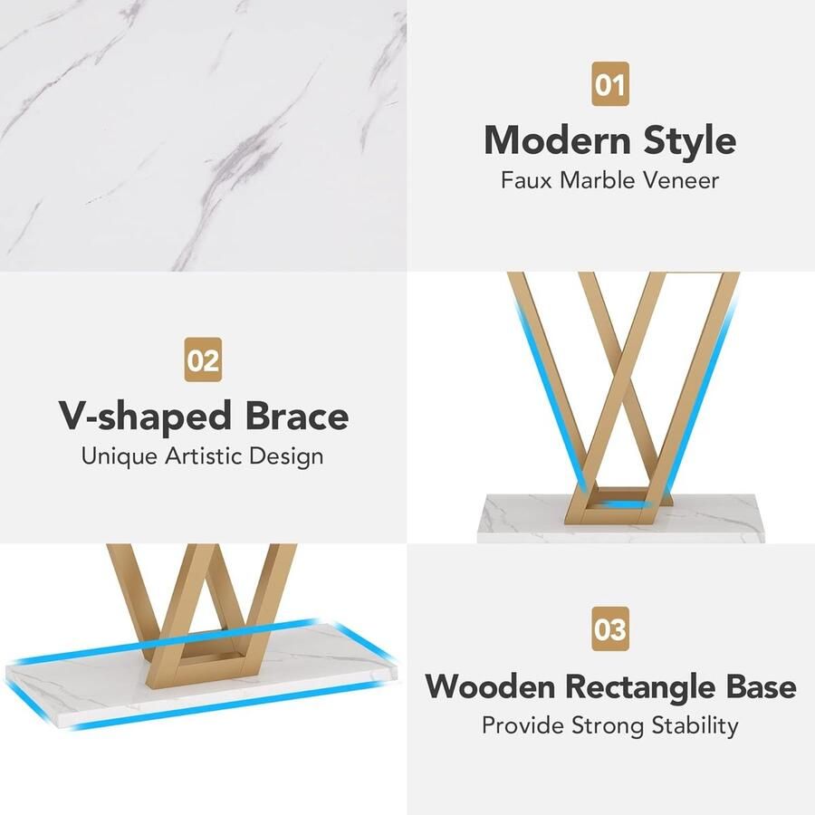 Industrialhome Consoletafel 110 cm – Industrieel Design Haltafel in Wit & Goud – Smalle Accenttafel met V-Vormig Metalen Frame – Moderne Rechthoekige Banktafel Entreetafel Bijzettafel voor Woonkamer Gang of Ingang – 80 cm Hoog