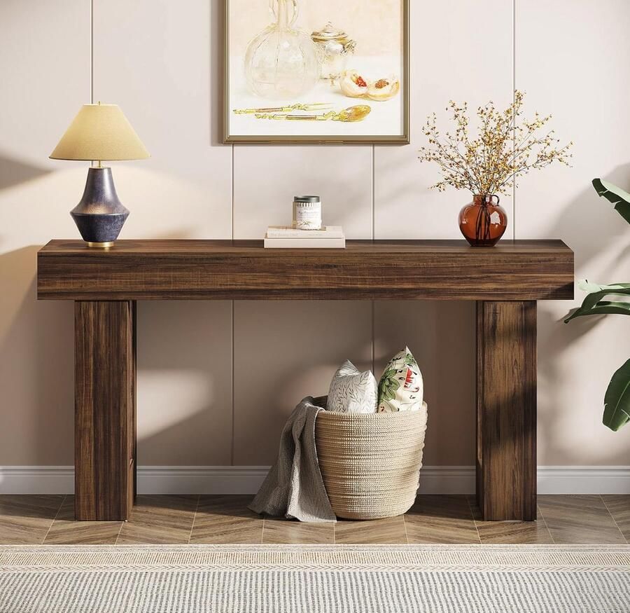 Industrialhome Consoletafel 160 cm – Extra Lange Boerderijstijl Haltafel van MDF Hout – Rustiek Bruine Rechthoekige Ingangstafel – Robuuste Banktafel Achter de Bank – Woonkamer Gang of Foyer