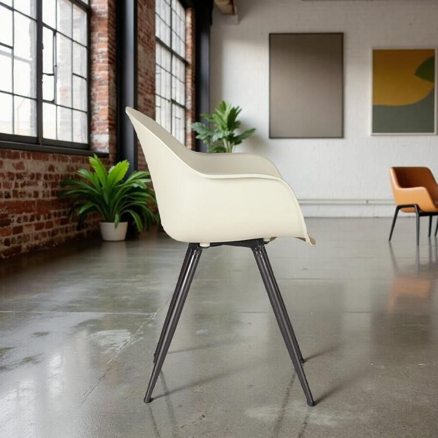 Industrialhome Design Eetkamerstoel Torino – 58x54x85 cm – Breeze Kuipstoel met Armleuningen en Zwart Metalen Poten – Comfortabele Binnen en Buitenstoel – Scandinavisch & Modern Design