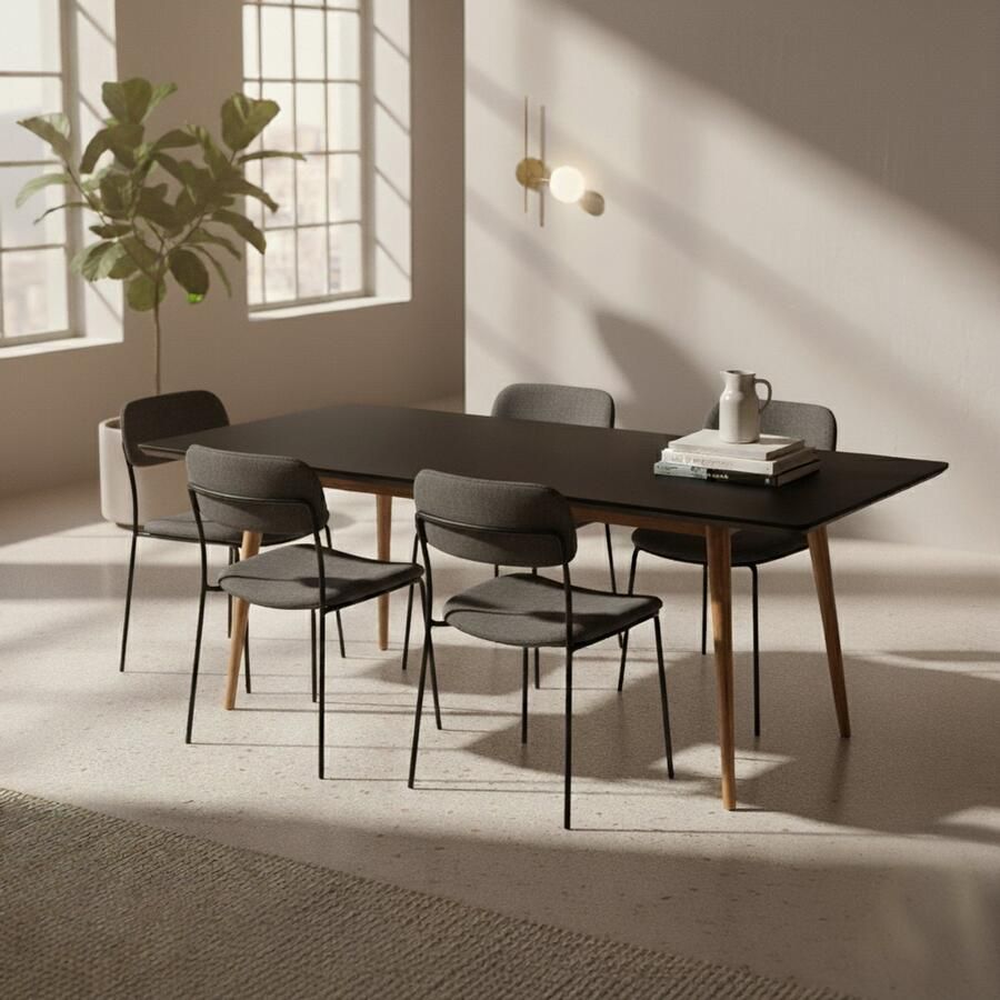 Industrialhome DORAFAIR Rectangular dining table kitchen table living room table Scandinavian dining table MDF black