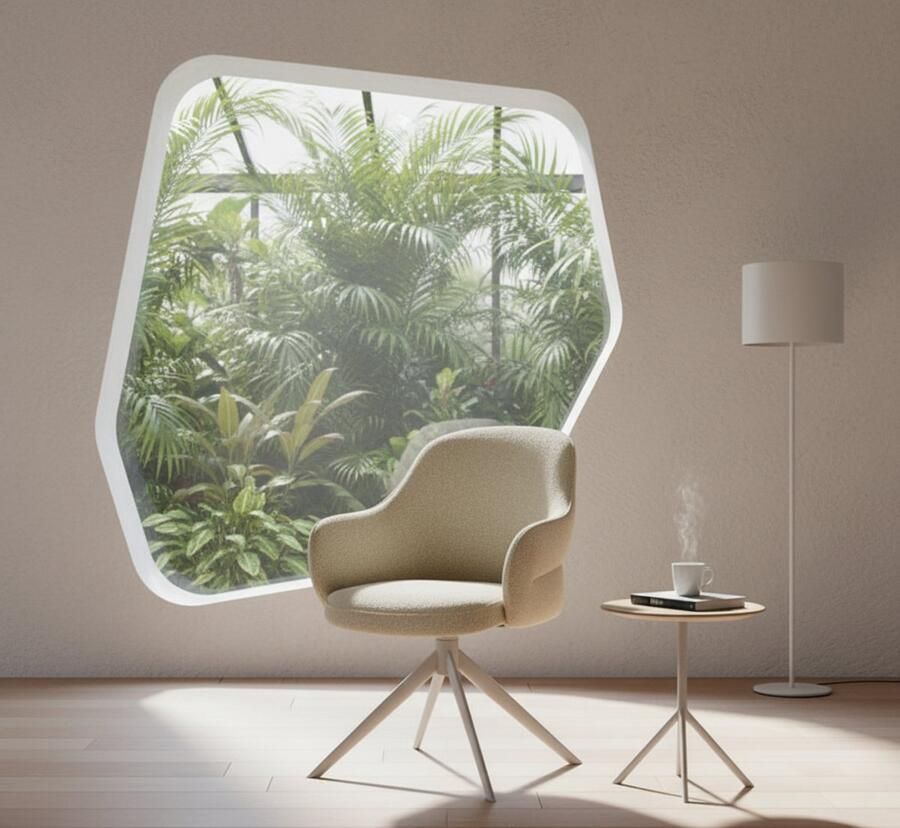 Industrialhome Draaibare eetkamerstoel Bern 360° draaibare kuipstoel met Royal Bouclé stof Naturel taupe kleur en metalen onderstel Scandinavisch design met automatische terugkeerfunctie