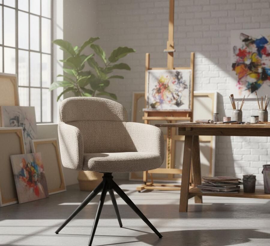 Industrialhome Eetkamerstoel draaibaar – Nova 56x60x80 cm – Elite Clay – Zwart Metaal – Landelijke Stijl –