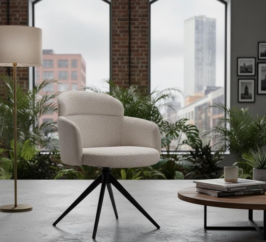 Industrialhome Eetkamerstoel draaibaar – Nova Naturel 56x60x80 cm – Luxe Elite Textiel – Zwart Metaal – Minimalistisch Design –