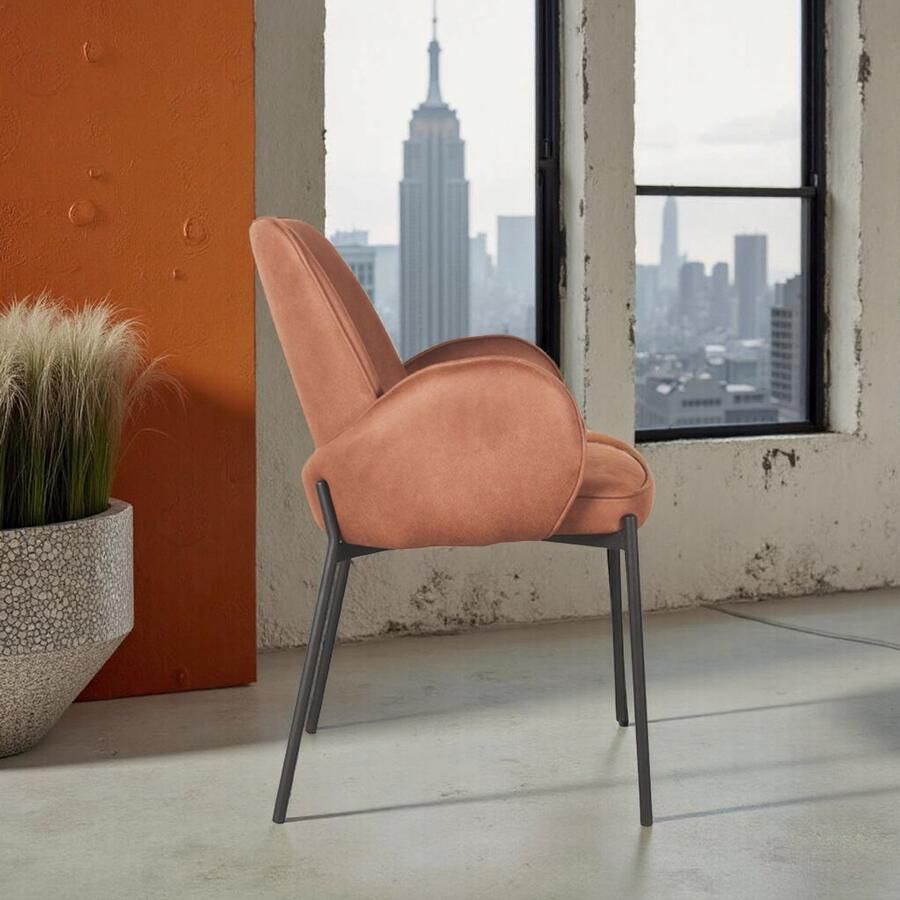 Industrialhome Eetkamerstoel Jari Cognac Microvezel Industrieel Design Zwart Metaal Onderstel Luxe Comfort en Stijlvolle Vormgeving