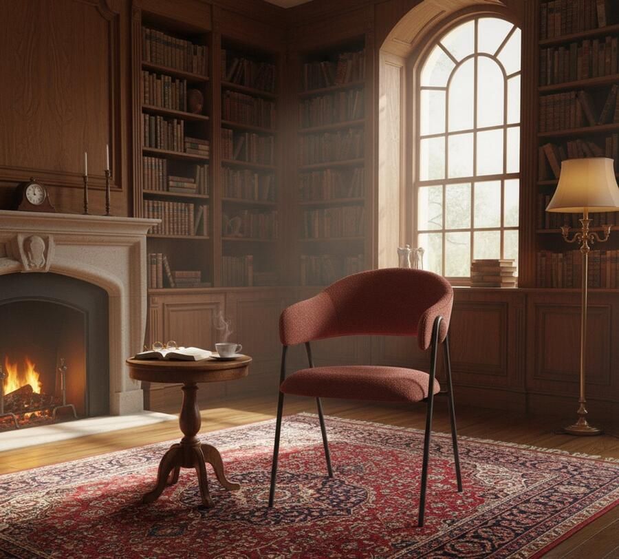 Industrialhome Eetkamerstoel Lowen – 58×60×84 cm – Terra Bouclé Stoffering – Zwart Metalen Onderstel – Retro Design Eetkamerstoel