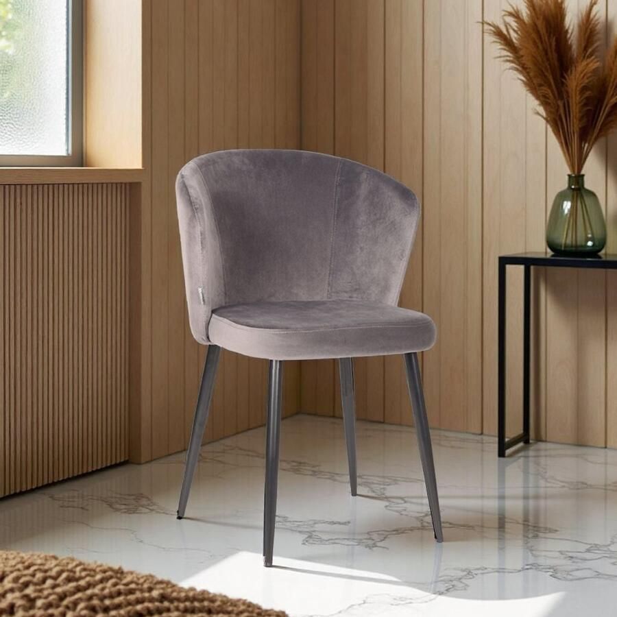 Industrialhome Eetkamerstoel Luna – Grijs Fluweel – Ergonomisch Design met Zwart Metaal Onderstel – Luxe Industrieel Comfort –