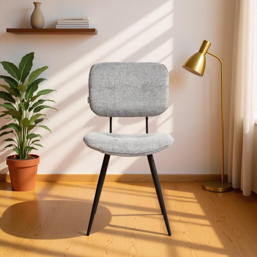 Industrialhome Eetkamerstoel Milano – Comfortabele Design Stoel 49x60x87 cm – Weave Stof Zinc – Zwart Metaal – Moderne Industriële Stoel voor Eetkamer en Bureau