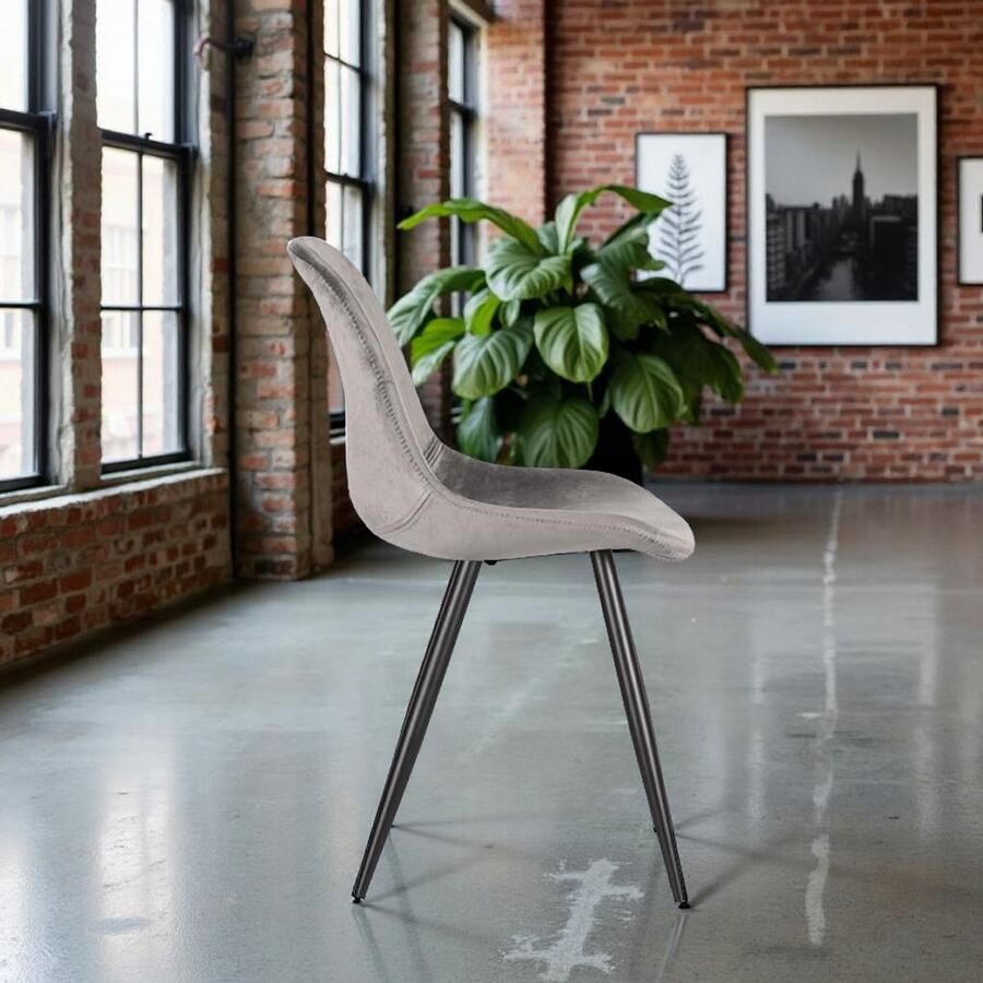 Industrialhome Eetkamerstoel Milano – Grijs Velvet Fluweel – 46x56x88 cm – Luxe & Comfortabele Designstoel met Zwart Metalen Poten – Industrieel & Elegant