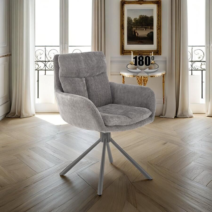 Industrialhome Eetkamerstoel Nivaldo – 60x65x87 cm – Zithoogte 51 cm – Draaibaar – Grijs – Stof & Staal – Comfortabel & Industrieel Design