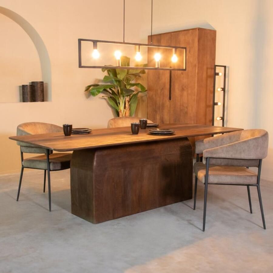 Industrialhome Eettafel mangohout rechthoekig 200x100 cm – Blokpoot design – Espresso – Owen Luxe