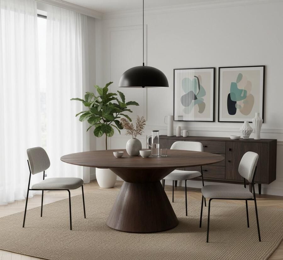 Industrialhome Eettafel ovaal 220x110 cm – Mangohout espresso – Modern design met conisch middenpoot onderstel – Robuuste eetkamertafel – Elegant Oval