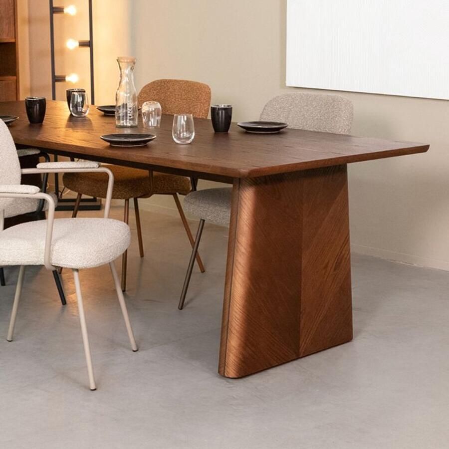 Industrialhome Eettafel Rechthoekig Walnoot Eiken – 240x100x75 cm – Design Eikenfineer Tafel met Afgeronde Hoeken – 6 Personen – Minimalistisch – Julo