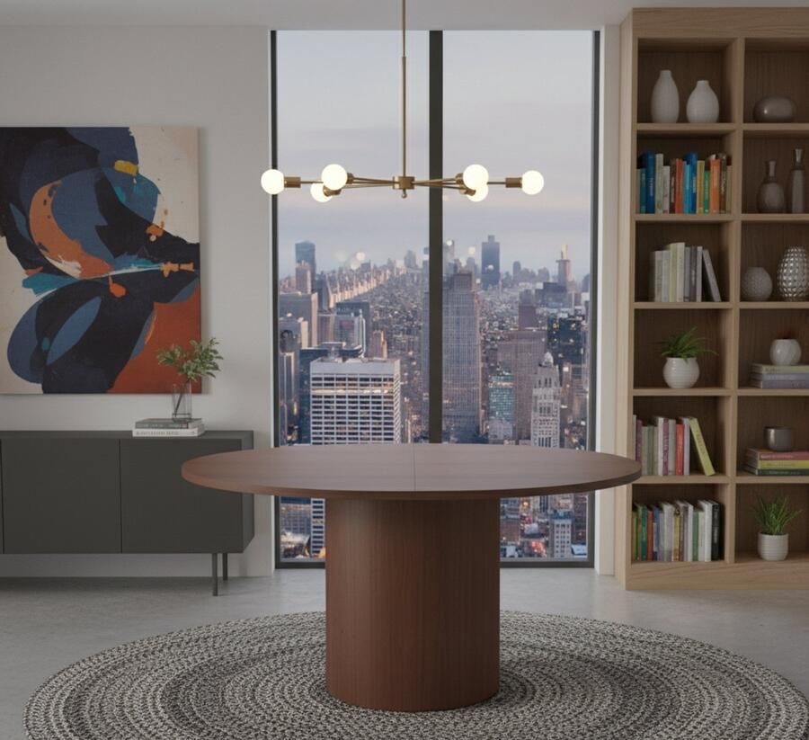 Industrialhome Eettafel uitschuifbaar ovaal – Walnoot Eiken – 150-200 cm – Eettafel Oliva Luxe Design – Rond met Cilinderpoot – Geschikt voor 4-6 personen – Modern & Ruimtebesparend