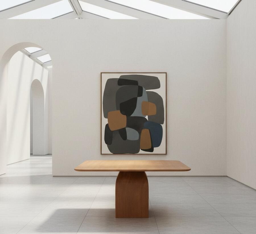 Industrialhome Eettafel Vierkant Mangohout 140x140x76 cm – Industrieel Design Nature Smooth Massief Hout Met Gebogen Middenpoot Robuuste Houten Tafel voor 6 Personen