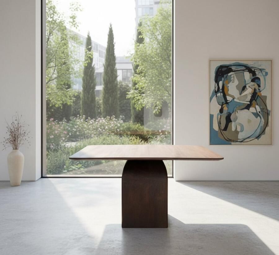 Industrialhome Eettafel Vierkant Massief Mangohout 130x130 cm – Industrieel Design – Espresso – Model Luca – Met Sculpturale Middenpoot – Merk: