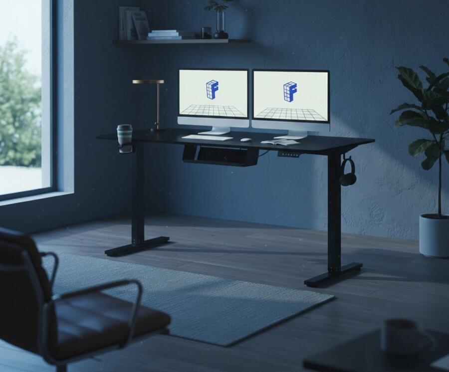 Industrialhome Elektrisch Hoogte Verstelbaar Bureau – Zit-Sta Bureau 140x60 cm – Ergonomisch Staand Bureau met Geheugenfunctie Bekerhouder & Haak – Stil & Stabiel Thuiswerk Bureau – Zwart –