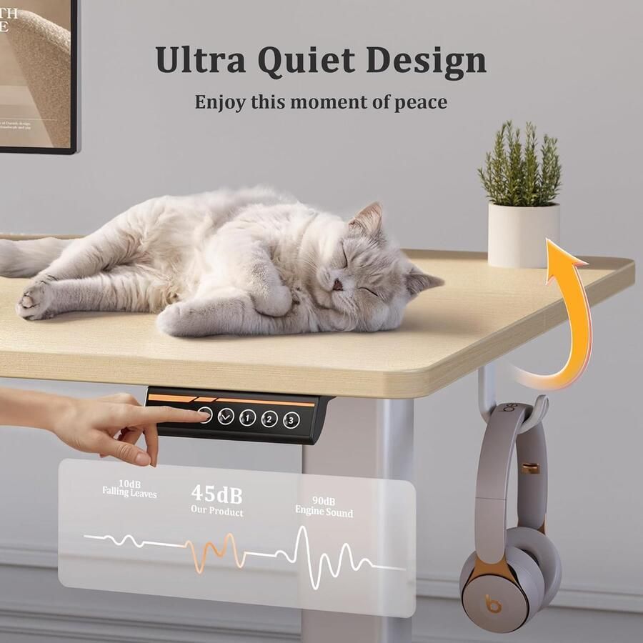 Industrialhome Elektrisch In Hoogte Verstelbaar Bureau 160x60 cm – Sta Zit Bureau met Geheugenfunctie Stil Motorsysteem Kabelbeheer & Anti-Botsbescherming – Ergonomisch Zit-Sta Bureau voor Thuiswerk & Kantoor – Beige