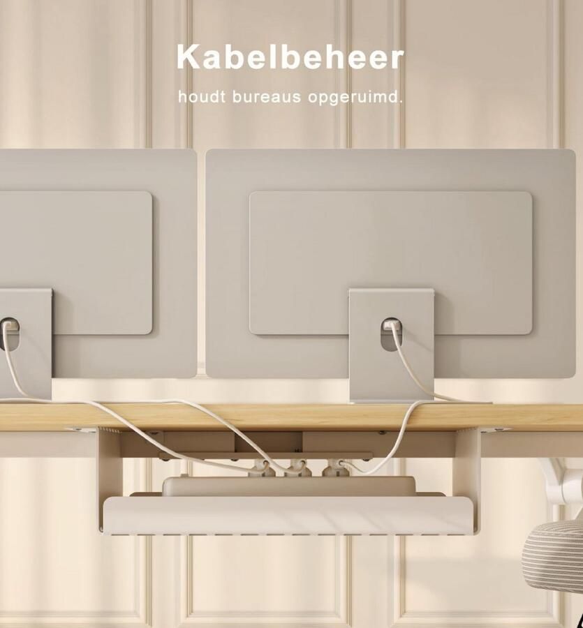 Industrialhome Elektrisch In Hoogte Verstelbaar Bureau 160x80 cm – Zit-Sta Bureau met USB-oplaadpoort Geheugenfunctie (3 standen) Anti-Botsbescherming & Kabelmanagement – Ergonomisch Kantoor- of Thuiswerkbureau – Beige + Wit