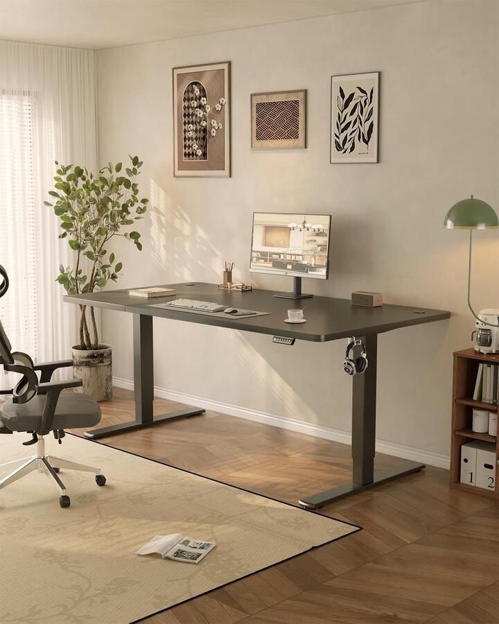 Industrialhome Elektrisch In Hoogte Verstelbaar Bureau 180x80 cm Sta Bureau Met USB-Oplaadpoort Ergonomisch Zit-Sta Bureau Voor Thuiswerk & Kantoor Stil & Krachtig Inclusief Geheugenfunctie Anti-Botsing & Kabelbeheer Zwart