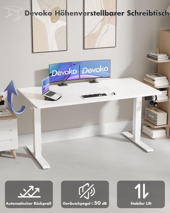 Industrialhome Elektrisch In Hoogte Verstelbaar Bureau – Ergonomisch Sta-Zittafel Geheugenfunctie 140 x 60 cm Wit