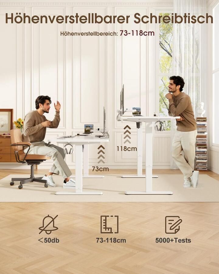 Industrialhome Elektrisch In Hoogte Verstelbaar Bureau – Zit Sta Bureau 200x80 cm – Met Geheugenfunctie & Monitorstandaard – Ergonomisch Kantoorbureau – Wit – Stil & Duurzaam – Verstelbaar Tussen 73 cm en 118 cm