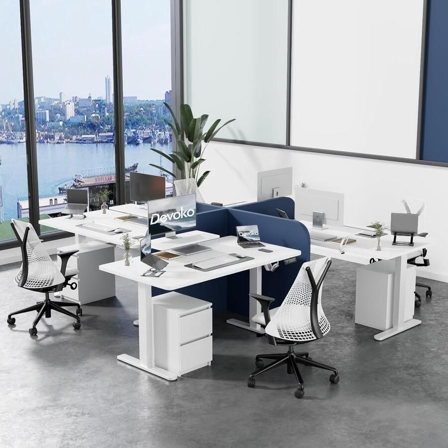 Industrialhome Elektrisch In Hoogte Verstelbaar Zit-Sta Bureau 160x70 cm – Ergonomisch Bureau met Monitorstandaard & 2 Geheugenhoogtes Wit