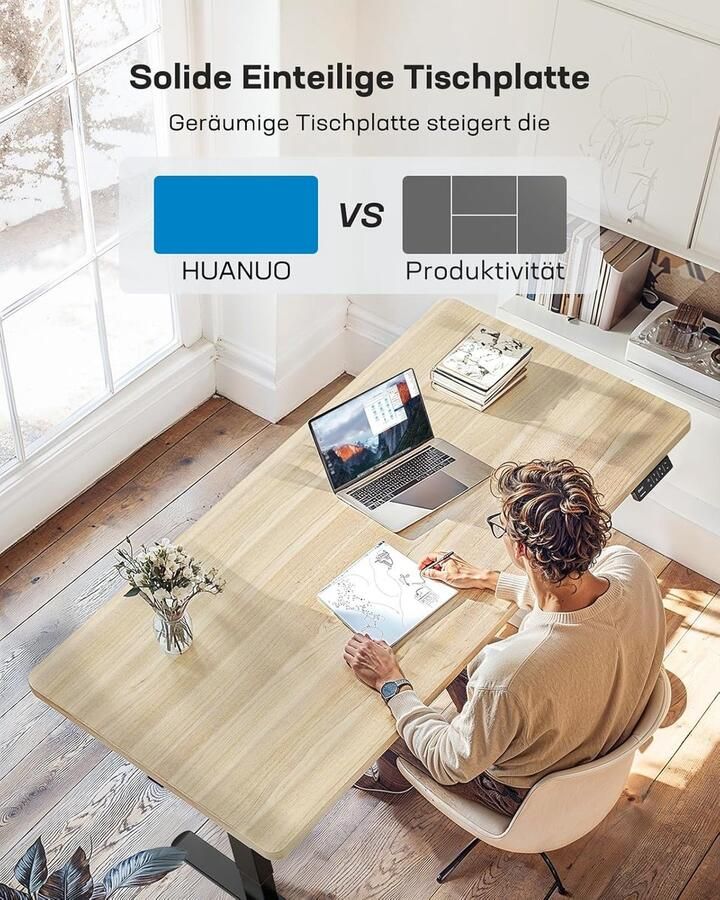 Industrialhome Elektrisch In Hoogte Verstelbaar Zit-Sta Bureau – 160x80 cm Volledig Tafelblad – Dubbele Motoren – 4 Geheugenstanden – 60-125 cm Hoog