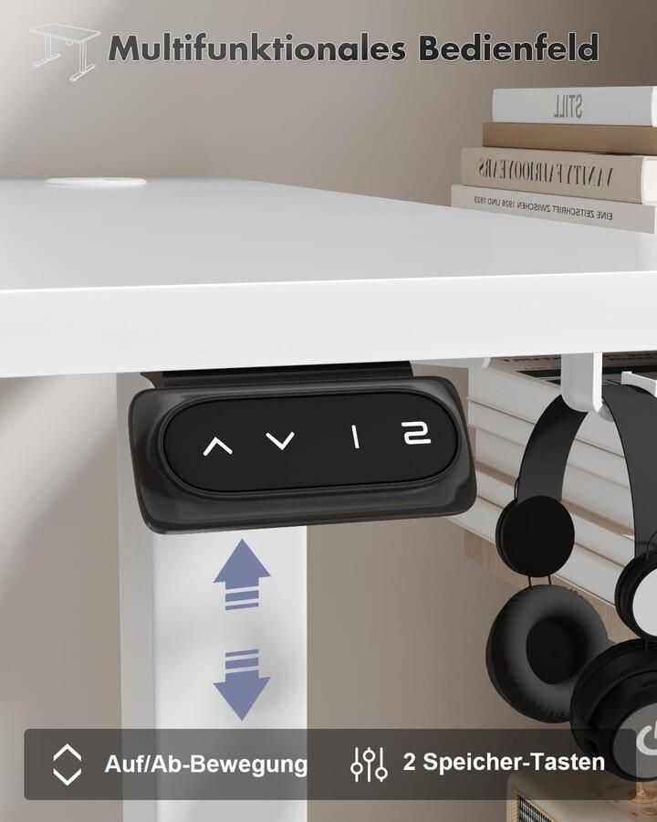Industrialhome Elektrisch Verstelbaar Bureau – Stabiel In Hoogte Verstelbaar Sta-Zittafel Computertafel met Geheugenfunctie 100 x 60 cm Wit